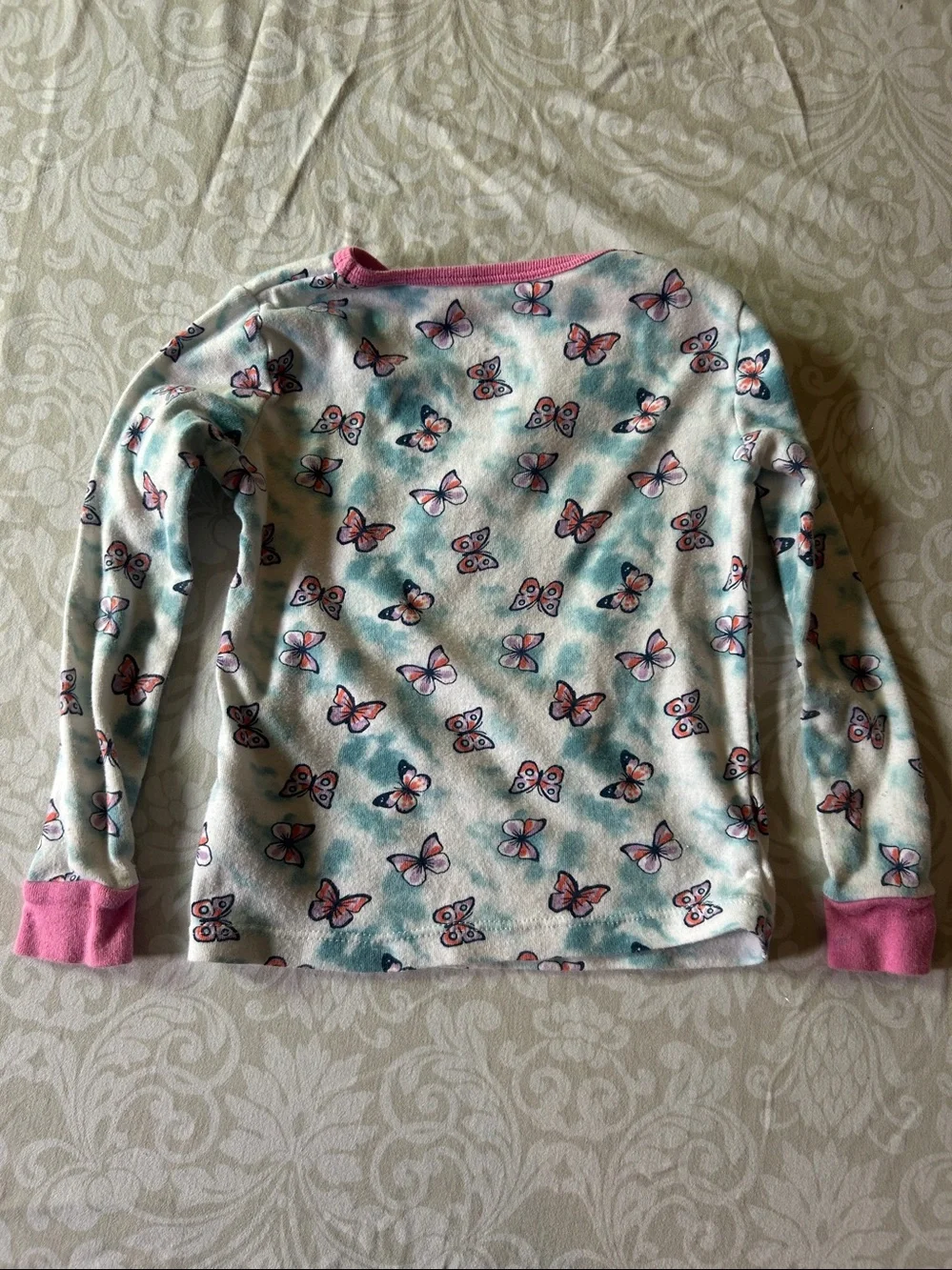 wonder nation White and Pink Butterfly Long-Sleeve Pajama Set